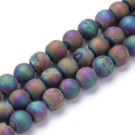 Electroplated Natural Druzy Geode Agate Bead Strands G-R345-10mm-59-1