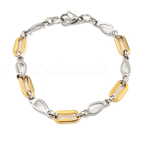 Ion Plating(IP) Two Tone 304 Stainless Steel Oval & Teardrop Link Chain Bracelet BJEW-B078-15GP-1