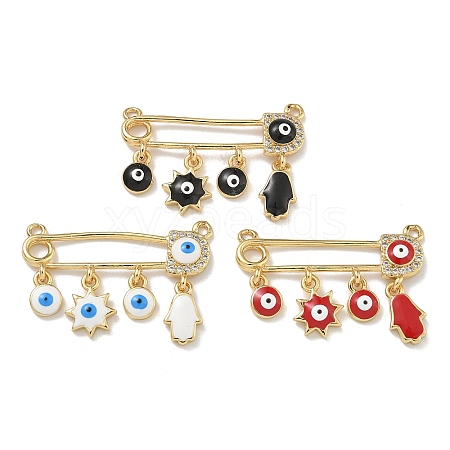 Rack Plating Brass Micro Pave Clear Cubic Zirconia with Enamel Connector Charms KK-G515-20G-1