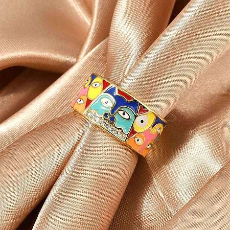 Brass Micro Pave Cubic Zirconia Enamel Cuff Rings for Women RJEW-L113-019G-05-1