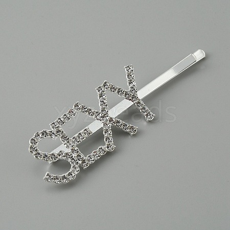 Word SEXY Alloy Rhinestone Hair Bobby Pins FIND-WH0152-34E-S-1