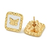 Square with Butterfly Ion Plating(IP) 304 Stainless Steel Stud Earrings EJEW-G400-17G-02-1