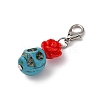 Skull Synthetic Turquoise & Resin Rose Pendant Decorations HJEW-JM03999-5