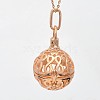 Filigree Brass Round Cage Ball Cage Pendants KK-L095-01RG-NR-2