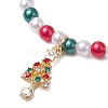 5Pcs 5 Styles Christmas Theme Acrylic Imitation Pearl & Alloy Enamel Stretch Charm Bracelet Sets for Women BJEW-JB11199-4