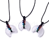 Adjustable Natural Quartz Crystal Double Horn Pendant Necklace with Wax Cord for Women NJEW-B086-01C-1