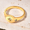 Flat Round with Star Pattern 304 Stainless Steel Micro Pave Clear Cubic Zirconia Finger Rings FS-WG7CEF6-03-1