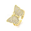 Butterfly Brass Micro Pave Clear Cubic Zirconia Open Cuff Rings for Women RJEW-U003-11G-1