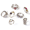 7Pcs 7 Style Rhinestone Heart & Star & Half Round Open Cuff Rings Set with Cat Eye Beaded RJEW-TA0001-03-9