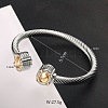 Adjustable C-shaped Stainless Steel Twist Open Cuff Bracelets with Rhinestone Stainless Steel Color UG3207-9-1