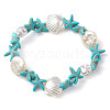 Synthetic Turquoise & ABS Plastic Imitation Pearl Beaded Stretch Bracelets BJEW-JB10567-1