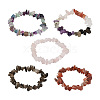 Fashewelry 5Pcs 5 Style Natural Mixed Stone Chip Beads Stretch Bracelets for Women BJEW-FW0001-03-1