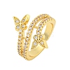 Butterfly Rack Plating Brass Micro Pave Cubic Zirconia Cuff Finger Rings RJEW-C103-01G-1