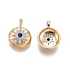Flat Round with Star Brass Micro Pave Clear Cubic Zirconia Pendants KK-G436-17G-1