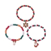 3Pcs 3 Styles Christmas Theme Acrylic Imitation Pearl & Alloy Enamel Stretch Charm Bracelet Sets for Women BJEW-JB11200-1