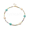 Tortoise Dyed Synthetic Turquoise & Shell Pearl & Glass Seed Beaded Necklace NJEW-TA00054-1