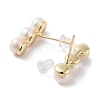 Round Natural Pearl Stud Earrings with Brass Findings and 925 Sterling Silver Pins EJEW-P256-84G-2