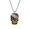 Stainless Steel Skull with Flower Pendant Necklaces SKUL-PW0001-138B-1
