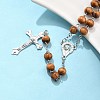 Religious Prayer Pine Wood Beaded Lariat Necklace BJEW-O140-04P-1