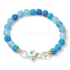 Synthetic Moonstone & Frosted Natural Weathered Agate Beads Stretch Bracelets for Women BJEW-JB11333-03-2