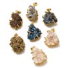 Electroplated Natural Druzy Agate Pendants G-K338-45G-1