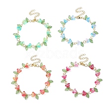 4Pcs 4 Color Acrylic & Glass Beaded Flower Linnk Chain Bracelets Set BJEW-TA00273