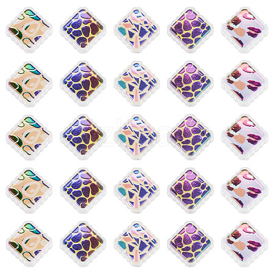 30Pcs Rainbow Iridescent Printed Opaque Acrylic Beads OACR-TA0001-73A-1