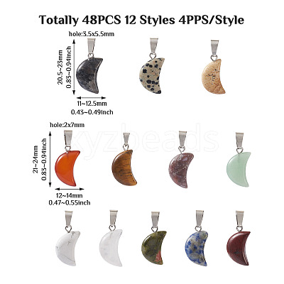 48Pcs 12 Styles Natural Gemstone Pendants G-FW0001-30-1