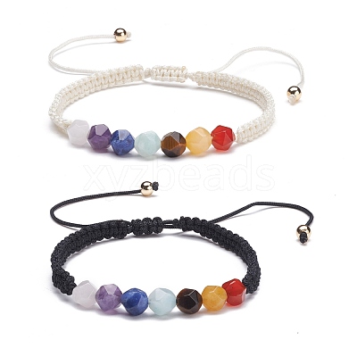 Chakra Nylon Cord Braided Bead Bracelets Set BJEW-JB07251-1