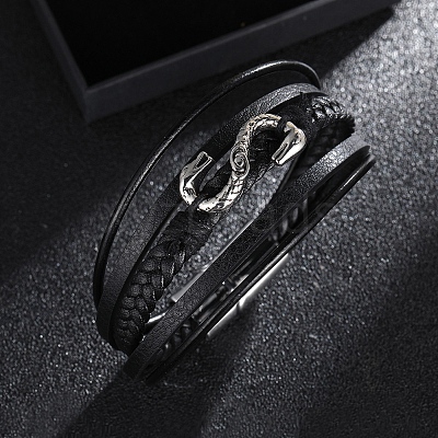 Leather Cords Multi-strand Bracelets with Magnetic Clasp PW-WG89659-01-1