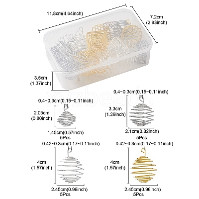 20Pcs 4 Styles Iron Wire Spiral Bead Cage Pendants IFIN-YW0001-88-1