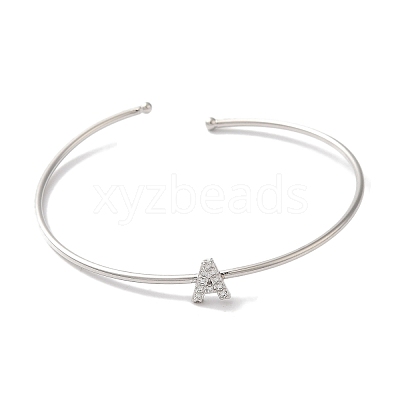 Rack Plating Brass Micro Pave Clear Cubic Zirconia Letter Open Cuff Bangles BJEW-A018-01P-A-1