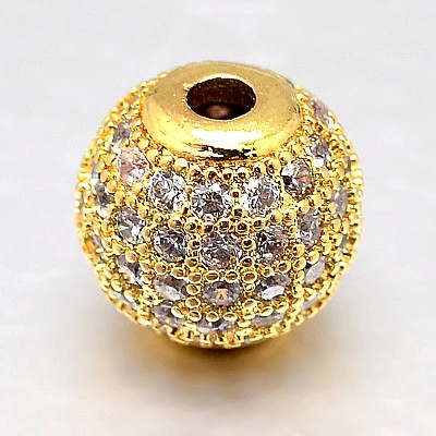 Round Brass Micro Pave Cubic Zirconia Beads ZIRC-N016-01G-12mm-1