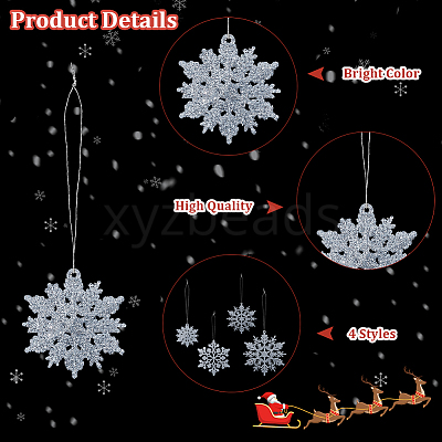 36Pcs Snowflake Plastic Pendant Decorations DIY-CP0013-33B-1