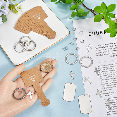 DIY Rectangle & Cross Blank 201 Stainless Steel Keychain Making Kits DIY-SP0002-27A-1