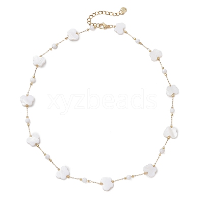 304 Stainless Steel & Natural White Shell Butterfly Cross Heart Link Chain Necklaces for Women NJEW-JN05808-1