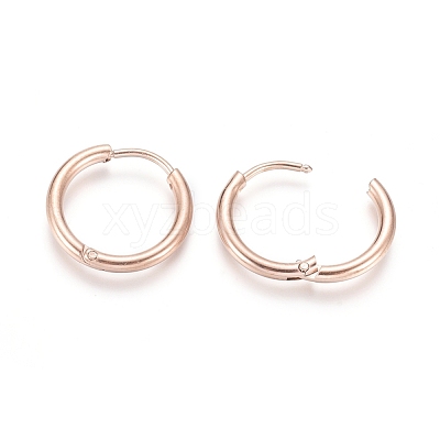 Ion Plating(IP) 304 Stainless Steel Huggie Hoop Earrings EJEW-F111-16mm-RG-1