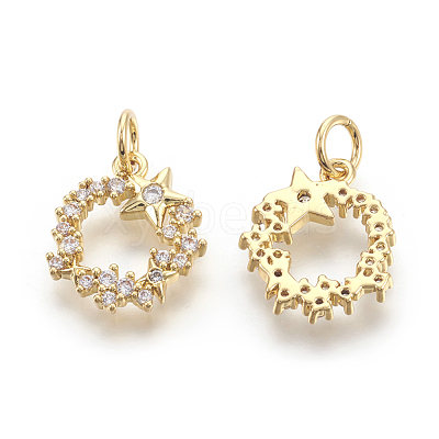 Brass Micro Pave Cubic Zirconia Charms KK-F774-09G-NR-1
