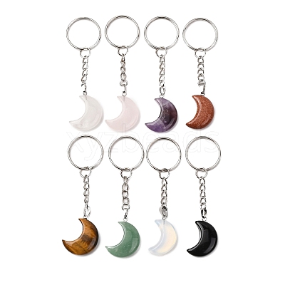 8Pcs 8 Styles Moon Gemstone Keychains KEYC-FH00002-1
