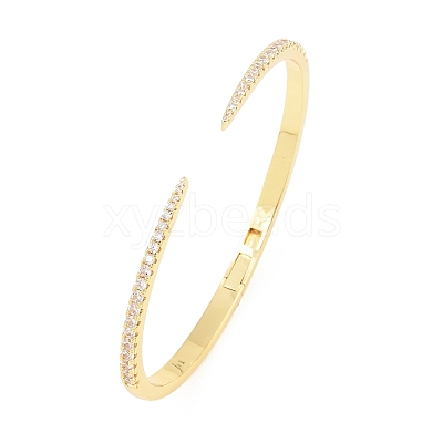 Brass Micro Pave Clear Cubic Zirconia Hinged Bangles BJEW-F528-01G-1
