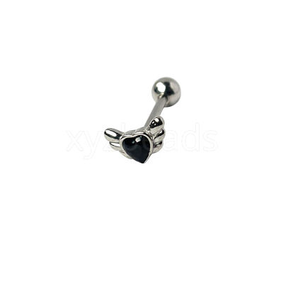 Angel Wing Heart 316L Surgical Stainless Steel Pave Cubic Zirconia Tongue Rings FS-WG901EE-12-1