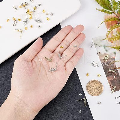 6 Pairs 2 Colors Brass Micro Pave Cubic Zirconia Stud Earring Findings with Loops KK-NB0002-51-1