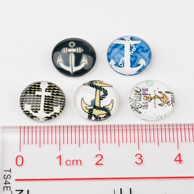 Helm &  Anchor Printed Glass Cabochons X-GGLA-A002-12mm-WW-1