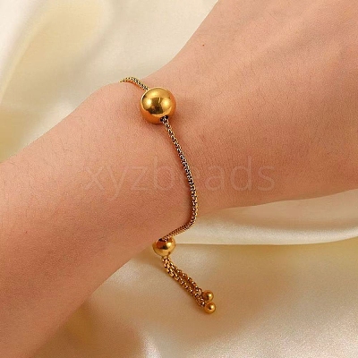 304 Stainless Steel Round Ball Charm Box Chain Slider Bracekets for Women MP4435-4-1