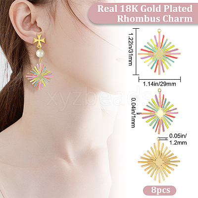 8Pcs Real 18K Gold Plated Rack Plating Eco-Friendly Brass Enamel Pendants KK-BBC0007-46-1