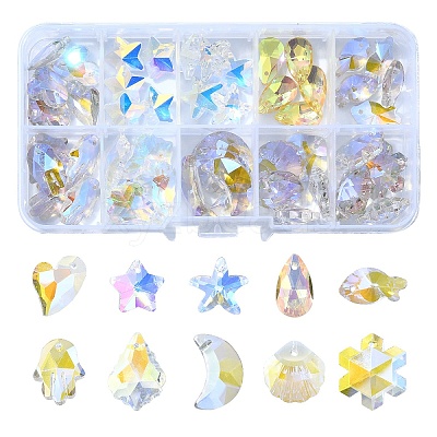 49Pcs 10 Style Electroplate Glass Charms GLAA-YW0003-48-1