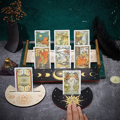 4Pcs 4 Style Wood Candle Holders & Tarot Card Stands DJEW-GF0001-47D-1