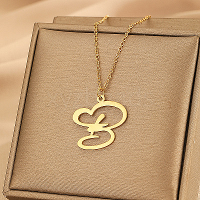 304 Stainless Steel Heart Initial Pendant Necklaces for Women Men FS-WG51A4F-01-1