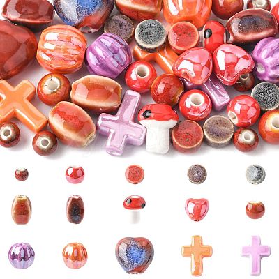 48Pcs Glazed Porcelain Beads PORC-FS0001-34-1
