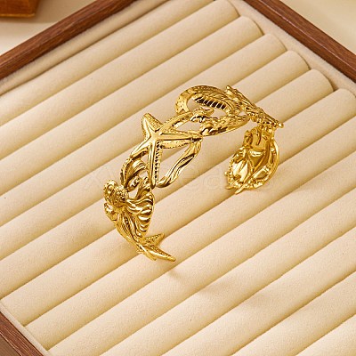 Ocean Theme 304 Stainless Steel Cuff Bangles for Women BJEW-Z171-01G-02-1